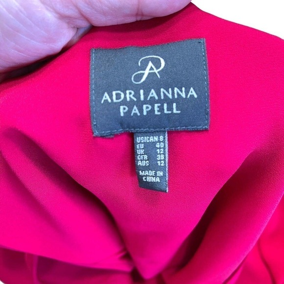Adrianna Papell Asymmetrical Front Drape Crepe Shift Dress Size 8 Red EUC - Picture 9 of 11